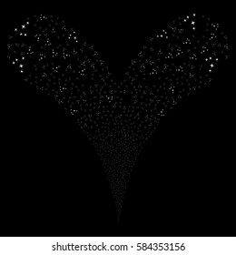 Space Stars fireworks stream. Vector illustration style is flat white iconic symbols on a black background. Object double fountain created from random symbols.