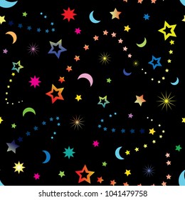 Space stars, night sky seamless vector pattern