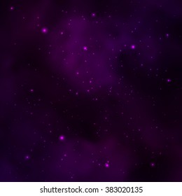 Space. Stars on dark blue purple background. Vector illustration.