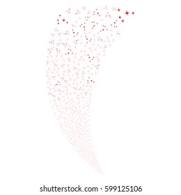 Space Stars random fireworks stream. Vector illustration style is flat red iconic symbols on a white background. Object fountain created from scattered design elements.