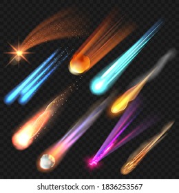 Space Stars. Realistic Glowing Planets Meteor Vector Astronomy Collection Set