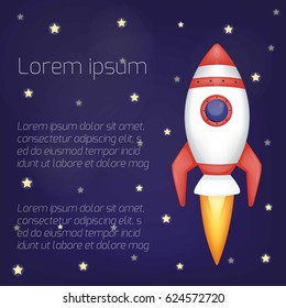Space with stars and rocket, place for text.Vector illustration, cartoon style