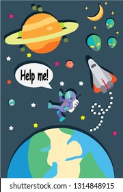 space with stars, rocket and UFO