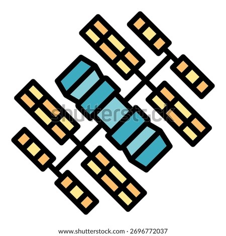 Space station astronomy icon. Outline space station astronomy vector icon color flat isolated