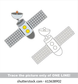 Space Station to be traced only of one line, the tracing educational game to preschool kids with easy game level, the colorful and colorless version.