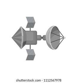 Space station with big antenna. Cosmic technology. Flat vector element for scientific project or mobile game