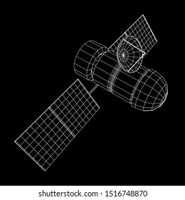 Space station communications satellite. Wireframe low poly mesh vector illustration.