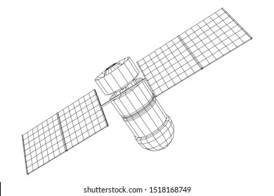 Space Station Communications Satellite. Wireframe Low Poly Mesh Vector Illustration.