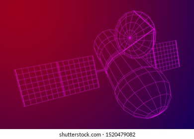 Space station communications satellite. Wireframe low poly mesh vector illustration.