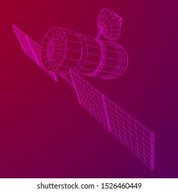 Space station communications satellite. Wireframe low poly mesh vector illustration.