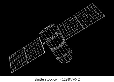 Space Station Communications Satellite. Wireframe Low Poly Mesh Vector Illustration.