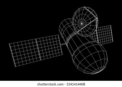 Space station communications satellite. Wireframe low poly mesh vector illustration.