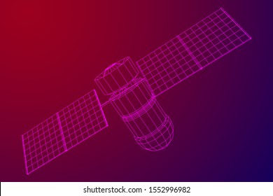 Space station communications satellite. Wireframe low poly mesh vector illustration.