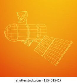 Space station communications satellite. Wireframe low poly mesh vector illustration.