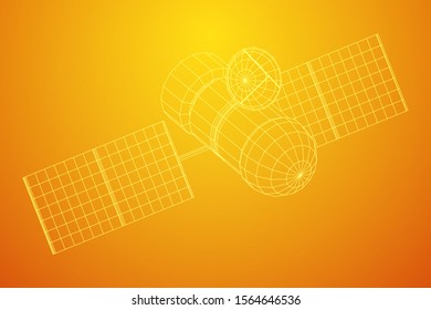 Space station communications satellite. Wireframe low poly mesh vector illustration.