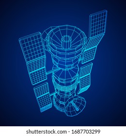 Satellit der Raumstation-Kommunikation. Wireframe Low-Poly-Vektorillustration-Illustration.