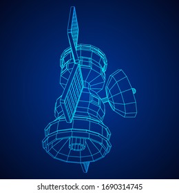 Satellit der Raumstation-Kommunikation. Wireframe Low-Poly-Vektorillustration-Illustration.