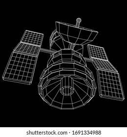 Space station communications satellite. Wireframe low poly mesh vector illustration.