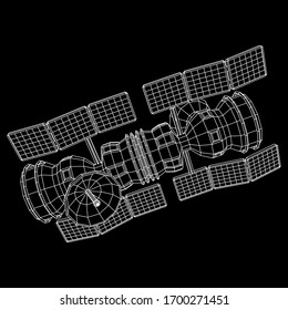 Satellit der Raumstation-Kommunikation. Wireframe Low-Poly-Vektorillustration-Illustration.