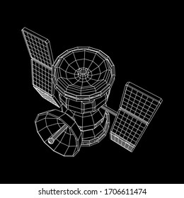 Space station communications satellite. Wireframe low poly mesh vector illustration.