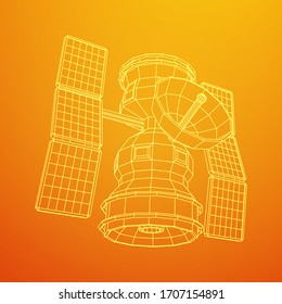 Space station communications satellite. Wireframe low poly mesh vector illustration.