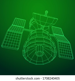 Satélite de comunicaciones de la estación espacial. Ilustración vectorial de malla baja del bastidor de alambres.