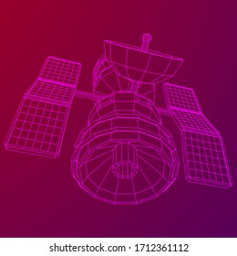 Satélite de comunicaciones de la estación espacial. Ilustración vectorial de malla baja del bastidor de alambres.
