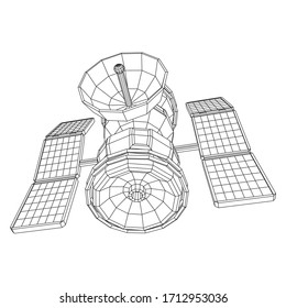 Space Station Communications Satellite. Wireframe Low Poly Mesh Vector Illustration.