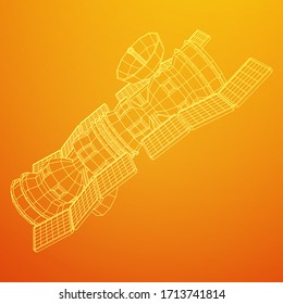 Satellit der Raumstation-Kommunikation. Wireframe Low-Poly-Vektorillustration-Illustration.