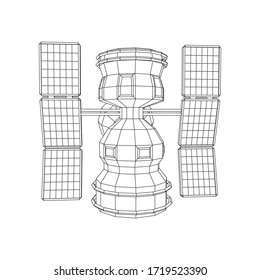 Space station communications satellite. Wireframe low poly mesh vector illustration.
