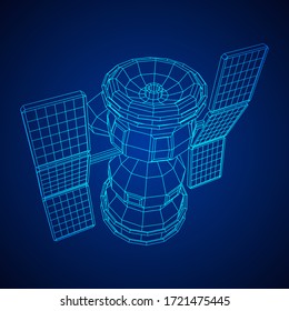 Space station communications satellite. Wireframe low poly mesh vector illustration.