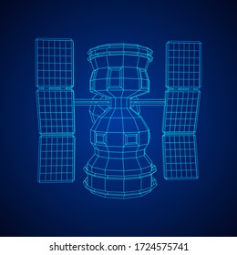 Satellit zur Kommunikation von Raumstationen. Wireframe Low Polymesh Vektor-Abbildung.