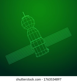 Space station communications satellite. Wireframe low poly mesh vector illustration.