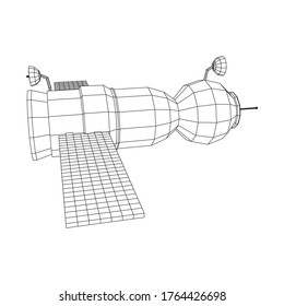 Satélite de comunicaciones de la estación espacial. Ilustración vectorial de malla baja de malla de malla de alambre.
