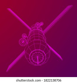 Satélite de comunicaciones de la estación espacial. Ilustración vectorial de malla baja de malla de malla de alambre.