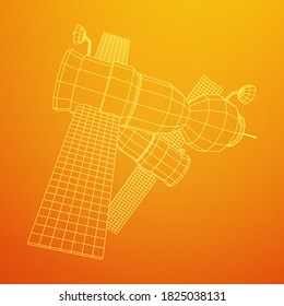 Satélite de comunicaciones de la estación espacial. Ilustración vectorial de malla baja de malla de malla de alambre.