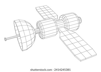 Space station communications satellite. Wireframe low poly mesh vector illustration.