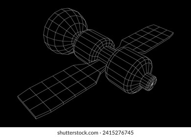 Space station communications satellite. Wireframe low poly mesh vector illustration.