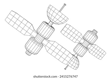 Space station communications satellite. Wireframe low poly mesh vector illustration.