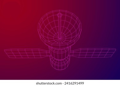 Satélite de comunicaciones de la estación espacial. Ilustración vectorial de malla baja de malla de malla de alambre.