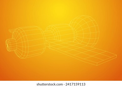 Space station communications satellite. Wireframe low poly mesh vector illustration.