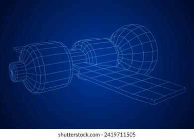 Satellit der Raumstation-Kommunikation. Wireframe Low-Poly-Mesh, Vektorgrafik.