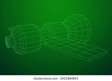 Space station communications satellite. Wireframe low poly mesh vector illustration.