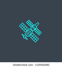 space station concept blue line icon. Simple thin element on dark background. space station concept outline symbol design from space exploration set. Can be used for web and mobile UI/UX