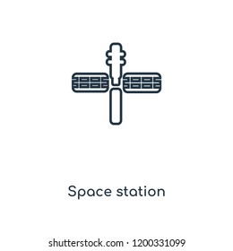 Space station concept line icon. Linear Space station concept outline symbol design. This simple element illustration can be used for web and mobile UI/UX.