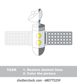 Space Station. Dot to dot educational game for kids. Trace and color the colorless half.