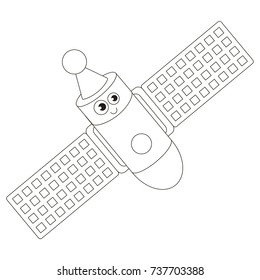 Space Station Funny cartoon. Outlined illustration with thin line black stroke