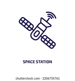 space station icon from astronomy collection. Thin linear space station, space, astronaut outline icon isolated on white background. Line vector space station sign, symbol for web and mobile