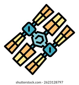 Symbol der Raumstation. Umriss Raumstation, Vektorsymbol, Farbe, flach, einzeln