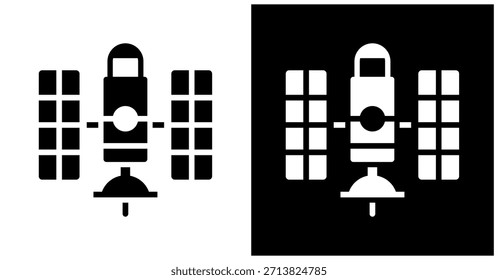 Icono De La Estación Espacial En Fondo Blanco Y Negro